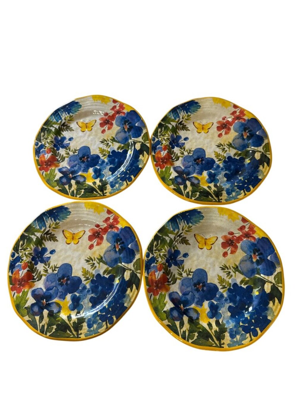 Set Of 4 Pier 1 Butterfly Floral Melamine 9" Salad Plates Dishwasher Safe NEW
